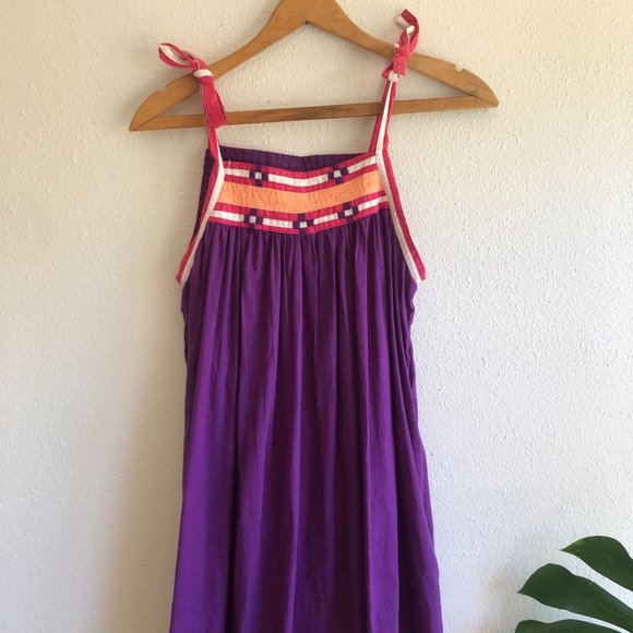 Vintage 1970s Cotton Indus Purple Pink Sundress Bohemian A-Frame Midi Tent Dress - Picture 2 of 5